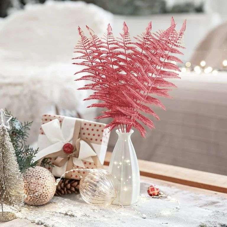 Christmas rose glitter fern leaf