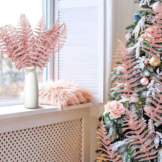 Christmas rose gold glitter fern leaf