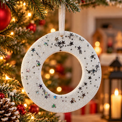 White Glitter Star Christmas Hanging Wreath – Approx. 20 cm