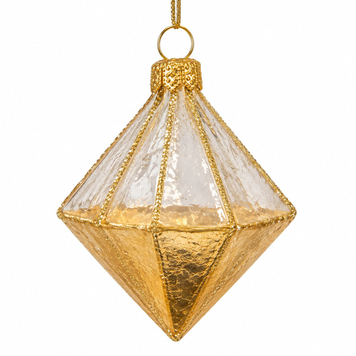 Geometric Glass Diamond Christmas Hanging Ornament – Gold & Silver