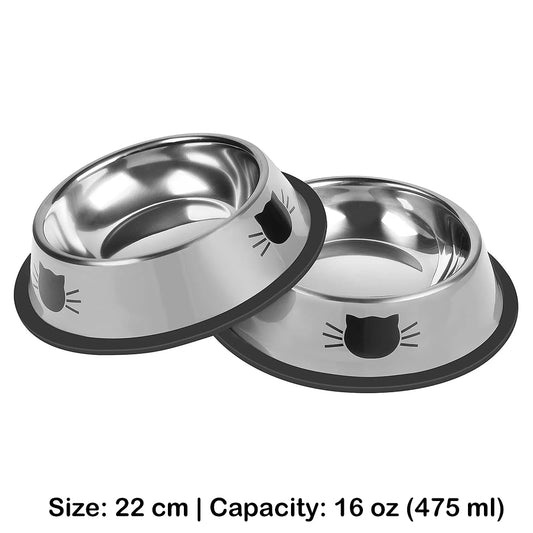 22cm Non-Slip Stainless Steel Cat Bowls