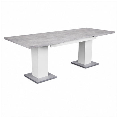 Hamburg Concrete-Look White Dining Table with Metal Base