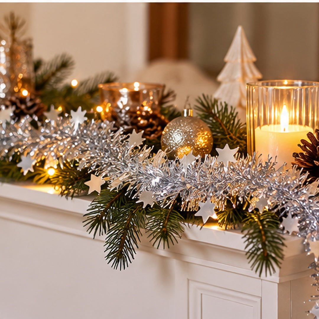 Noël Silver Star Tinsel Garland – 300 cm