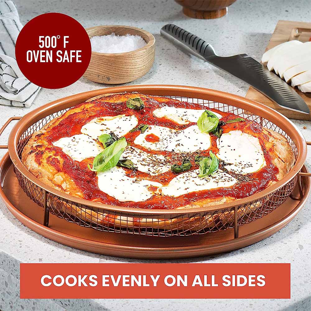 2 Piece Set Round Copper Air Fry Crisper Tray