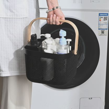 Plastic Mesh Basket Storage with Wooden Handle
