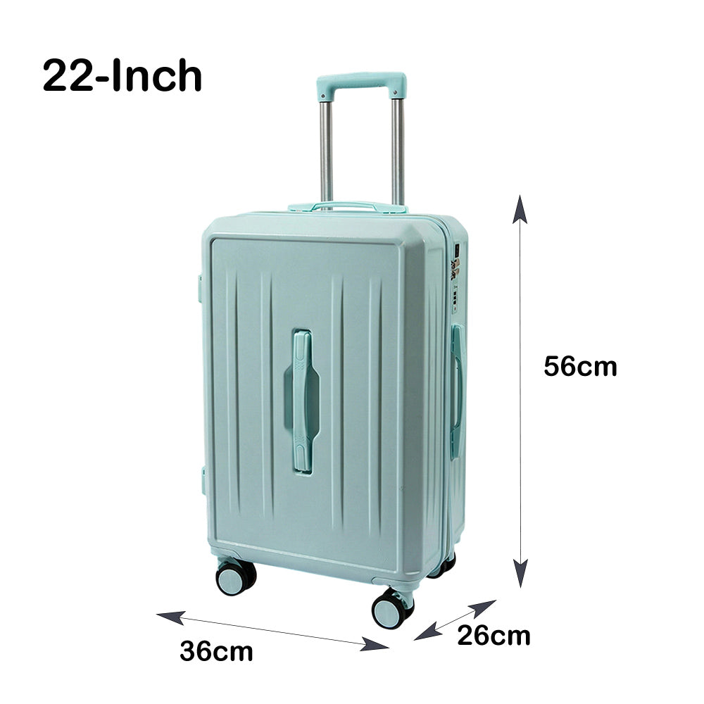 Carry-On Suitcase with USB Charging & Cup Holder (Blue)