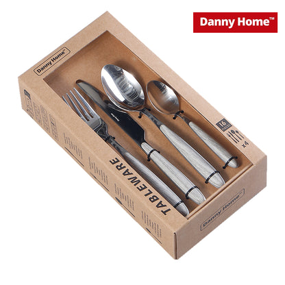 Danny Home 16-Pieces Stainless Steel Elegant Wood Handle Flatware Set