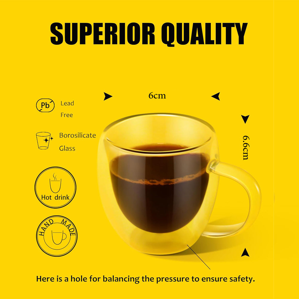 2-Pieces Luxury Double Walled Espresso Coffee Cups with Handle – 80ml