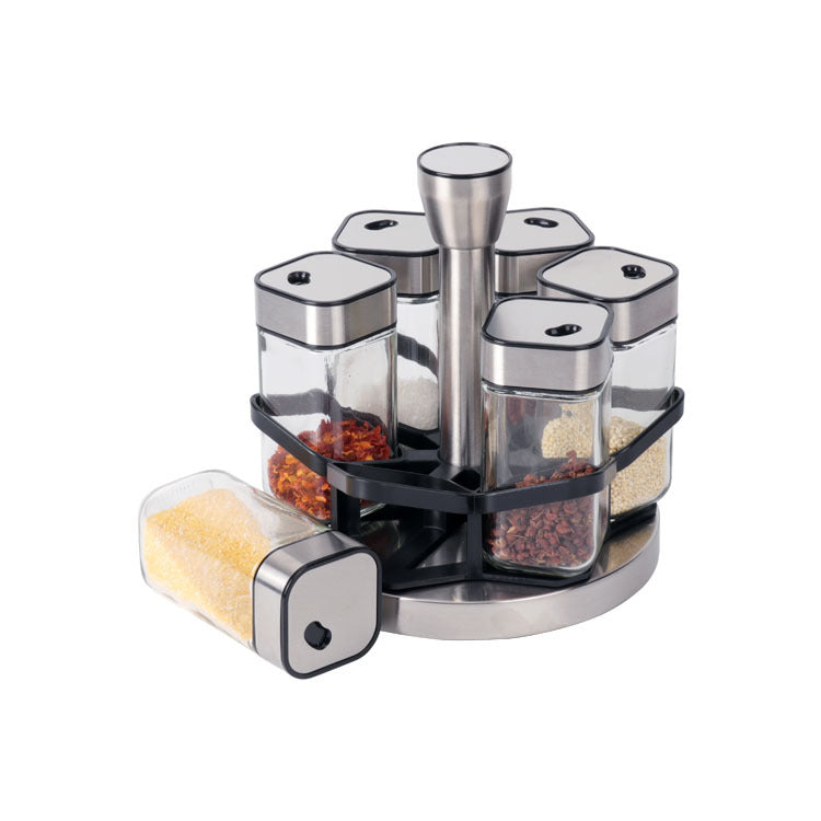 6-JARS Square 100ML Stainless Steel Rotating Seasoning Spice Jar Set