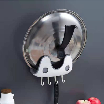 Wall Mounted Pot Lid Holder with 4 Hooks
