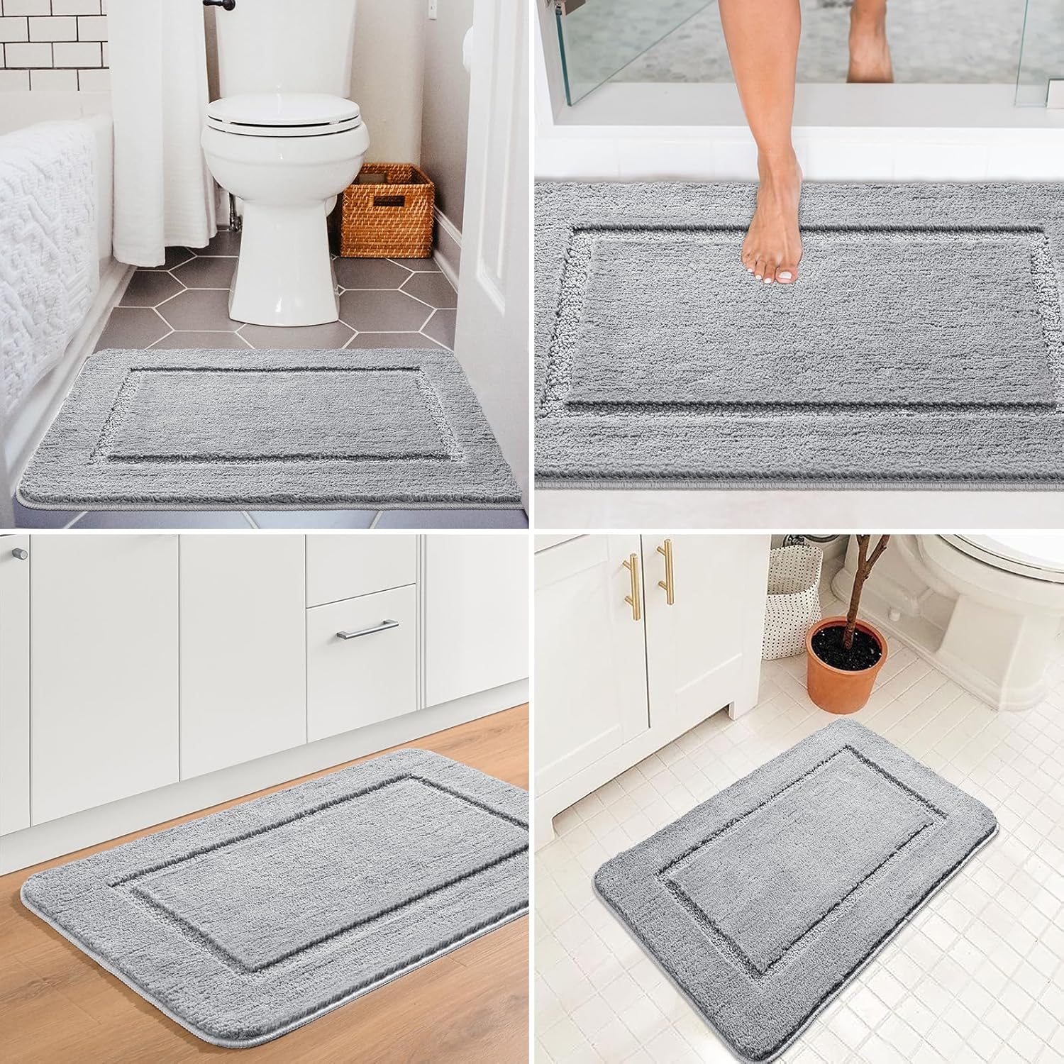 Danny Home Luxury Bath Mat Absorbent Non-Slip Washable Shaggy Bathroom Rug 50X80CM – Grey