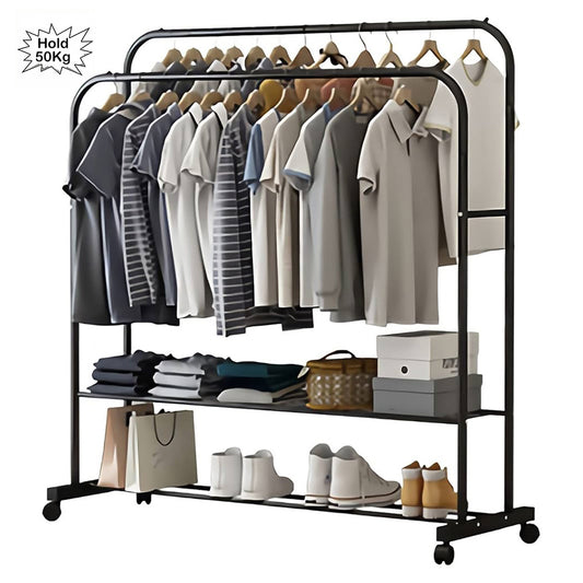 Clothing Hanger Stand, 2 Clothes Rail, 2 Storage shelf