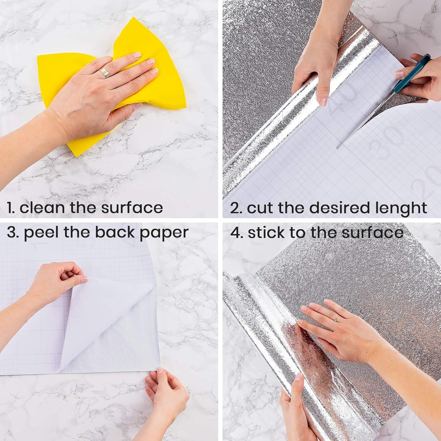 Waterproof Peel and Stick Oil-Proof Self Adhesive Aluminum Foil 60x200cm