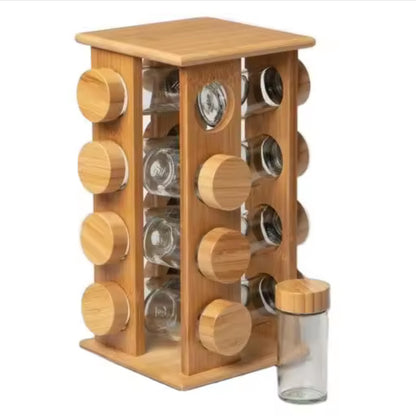 16 Glass Jars Rotating Wood Cylindrical Space Carousel (D19 x H30)cm