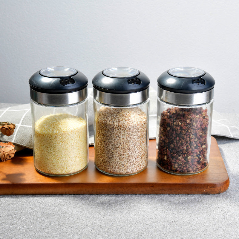 Multifunctional Glass With Stainless Steel Salt, Spice Jar