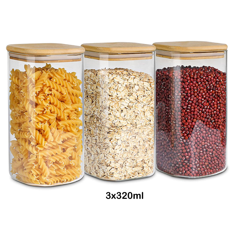 3x320ml DELI Glass Food Storage Jar with Wooden Lid