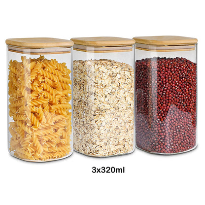 3x320ml DELI Glass Food Storage Jar with Wooden Lid