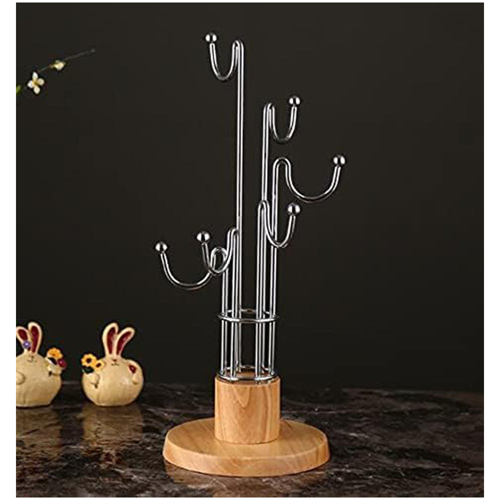 Coffee Mug Holder 6 Hook Cup Hook Bamboo Base