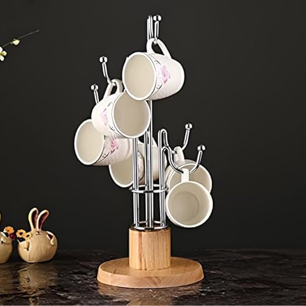 Coffee Mug Holder 6 Hook Cup Hook Bamboo Base
