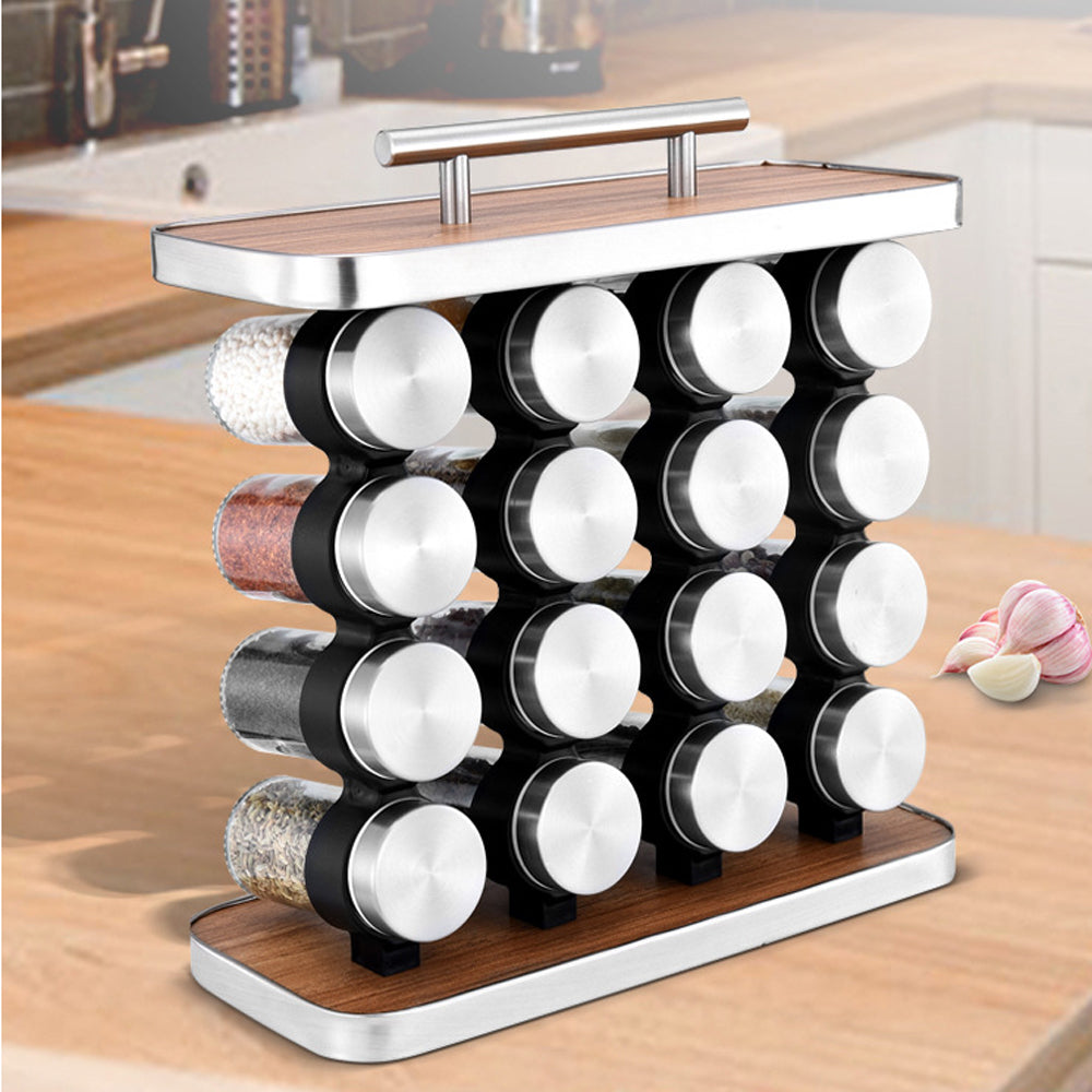 16-JARS Stainless Steel Wood Grain Spice Rack