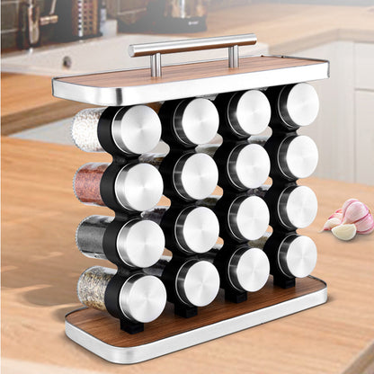 16-JARS Stainless Steel Wood Grain Spice Rack