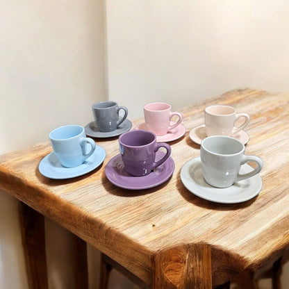 Phoenix 6-Pieces Soft Color Espresso Coffee Cups with Saucers Set