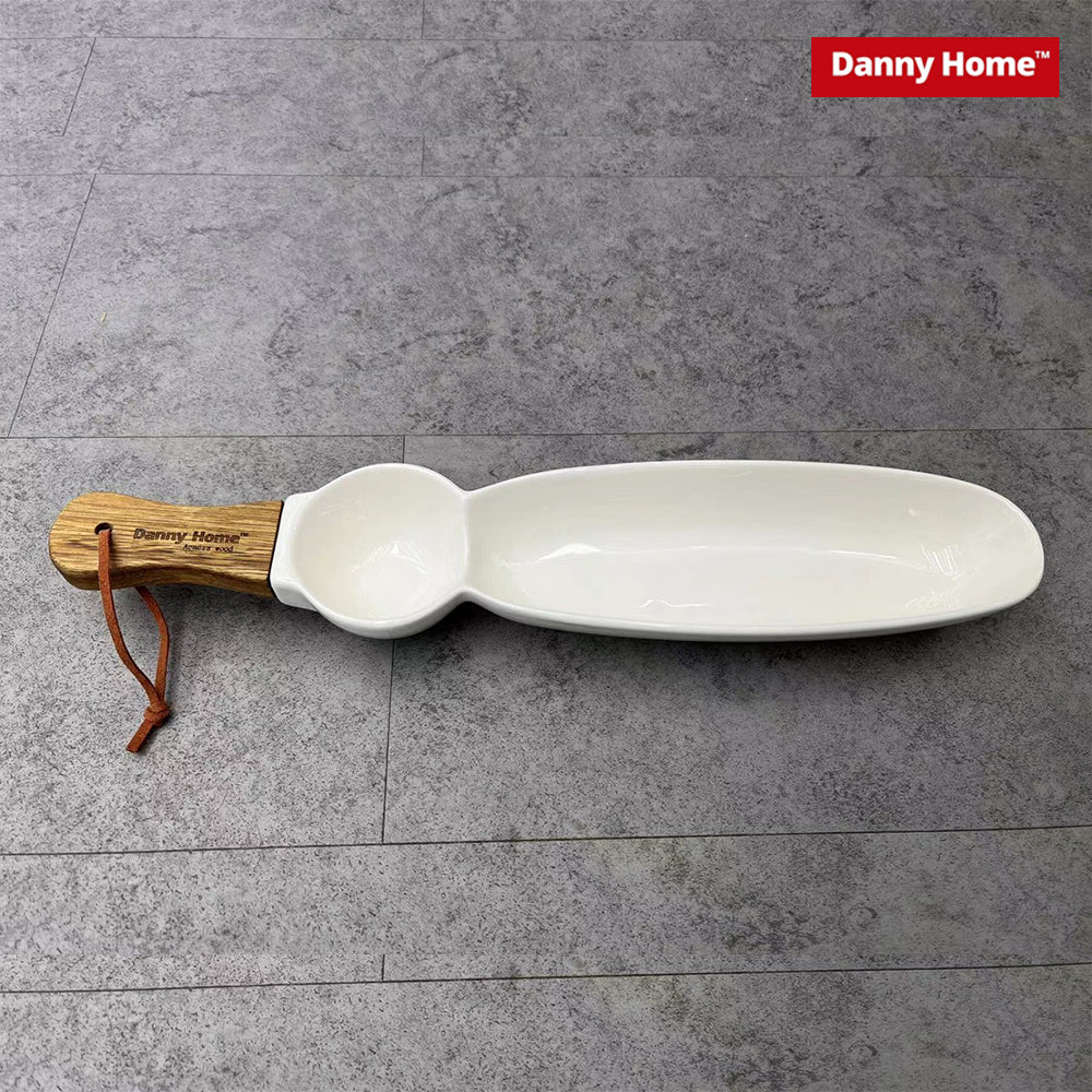 Danny Home Chips and sauce ceramic Bowls with wooden handle – 2 Parts