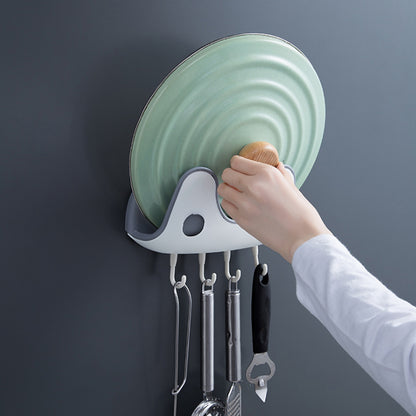 Wall Mounted Pot Lid Holder with 4 Hooks