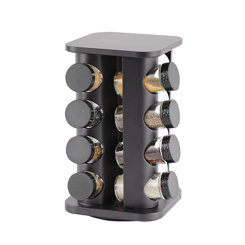 16-JARS 100ML Stainless Steel Rotating Seasoning Spice Jar Set Black