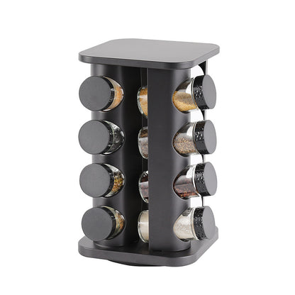 16-JARS 100ML Stainless Steel Rotating Seasoning Spice Jar Set Black