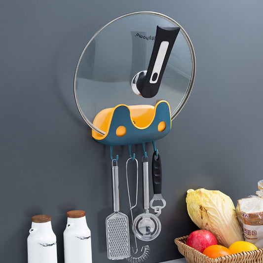 Wall Mounted Pot Lid Holder with 4 Hooks