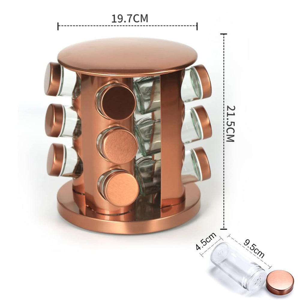 12 Spice Jars Spice Carousel Stainless Steel 360° Rotatable Copper Color