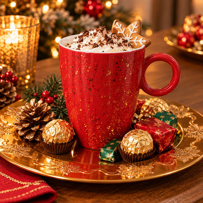 Red & Gold Speckled Ceramic Christmas Mug – Festive Hot Drink Cup