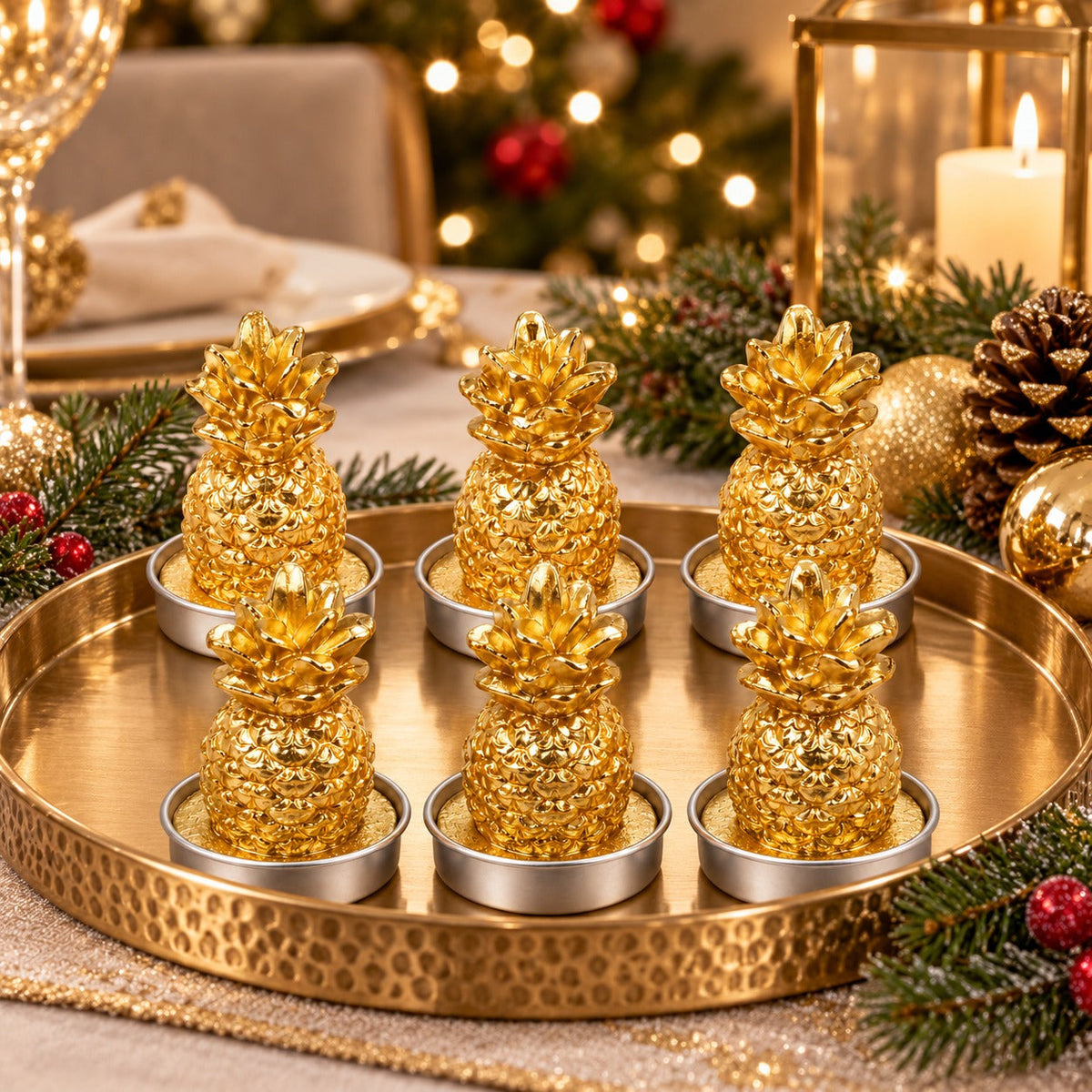 Gold Pineapple Christmas Candles – Set of 6