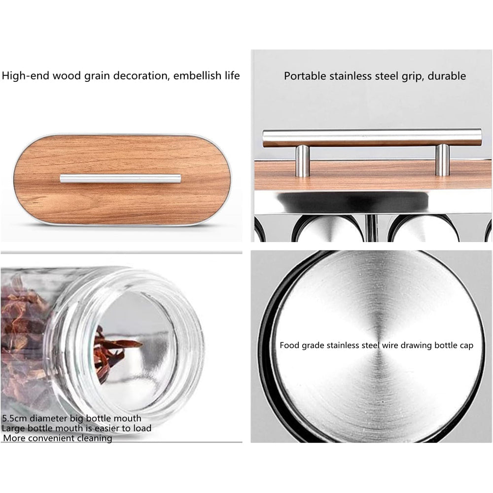16-JARS Stainless Steel Wood Grain Spice Rack