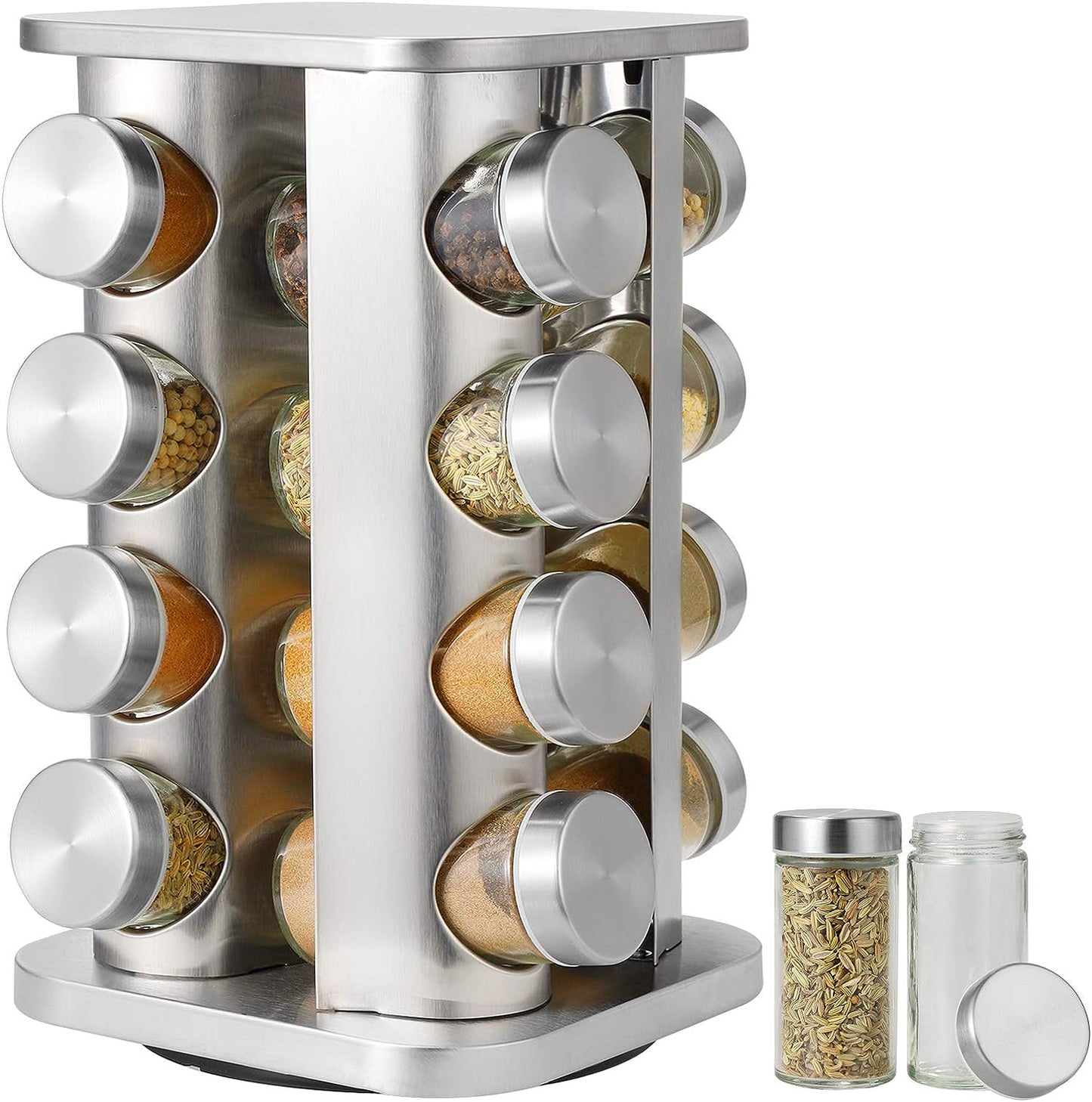 16-JARS 100ML Stainless Steel Rotating Seasoning Spice Jar Set