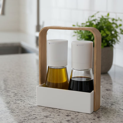 Danny Home 2-Pcs Oil & Vinegar With Rack Holder Wooden Handle