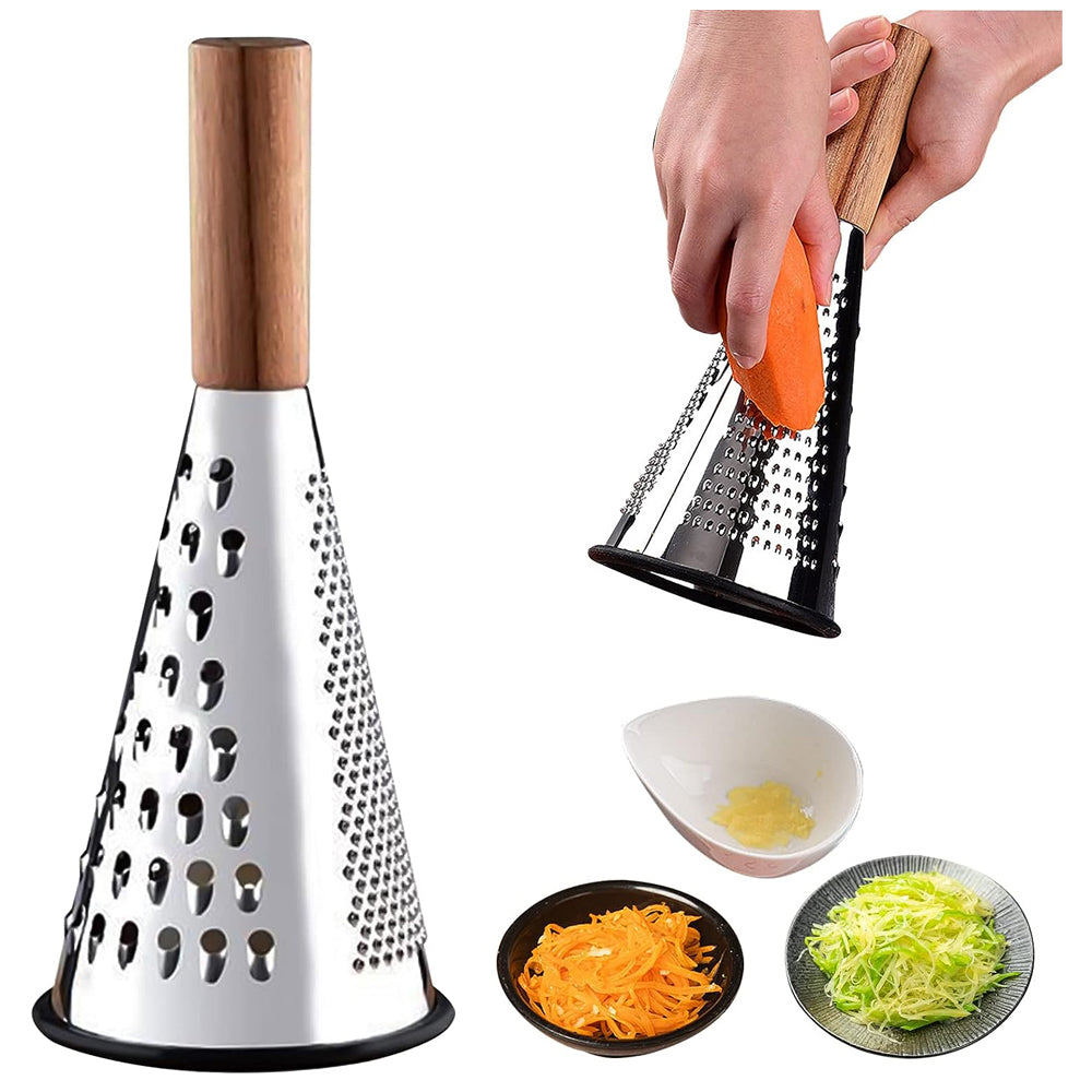 Wooden Handle Stainless Steel Grater Cone Shaped