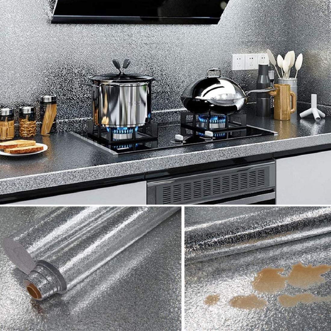 Waterproof Peel and Stick Oil-Proof Self Adhesive Aluminum Foil 60x200cm