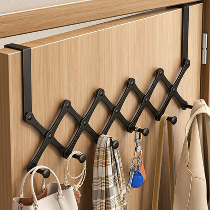 Over The Door Stainless Steel Telescopic Folding 5-Hooks Organizer Rack