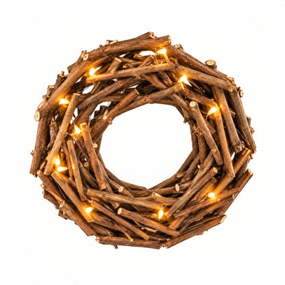 LED Rustic Twig Christmas Wreath – 30 cm, 10 Warm White LEDs