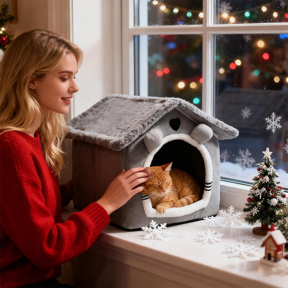 Plush Pet Bed Cave – Warm, Anti-Slip & Washable