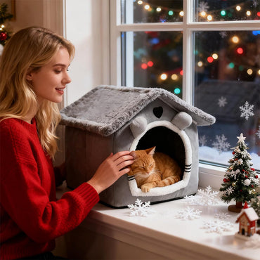 Plush Pet Bed Cave – Warm, Anti-Slip & Washable