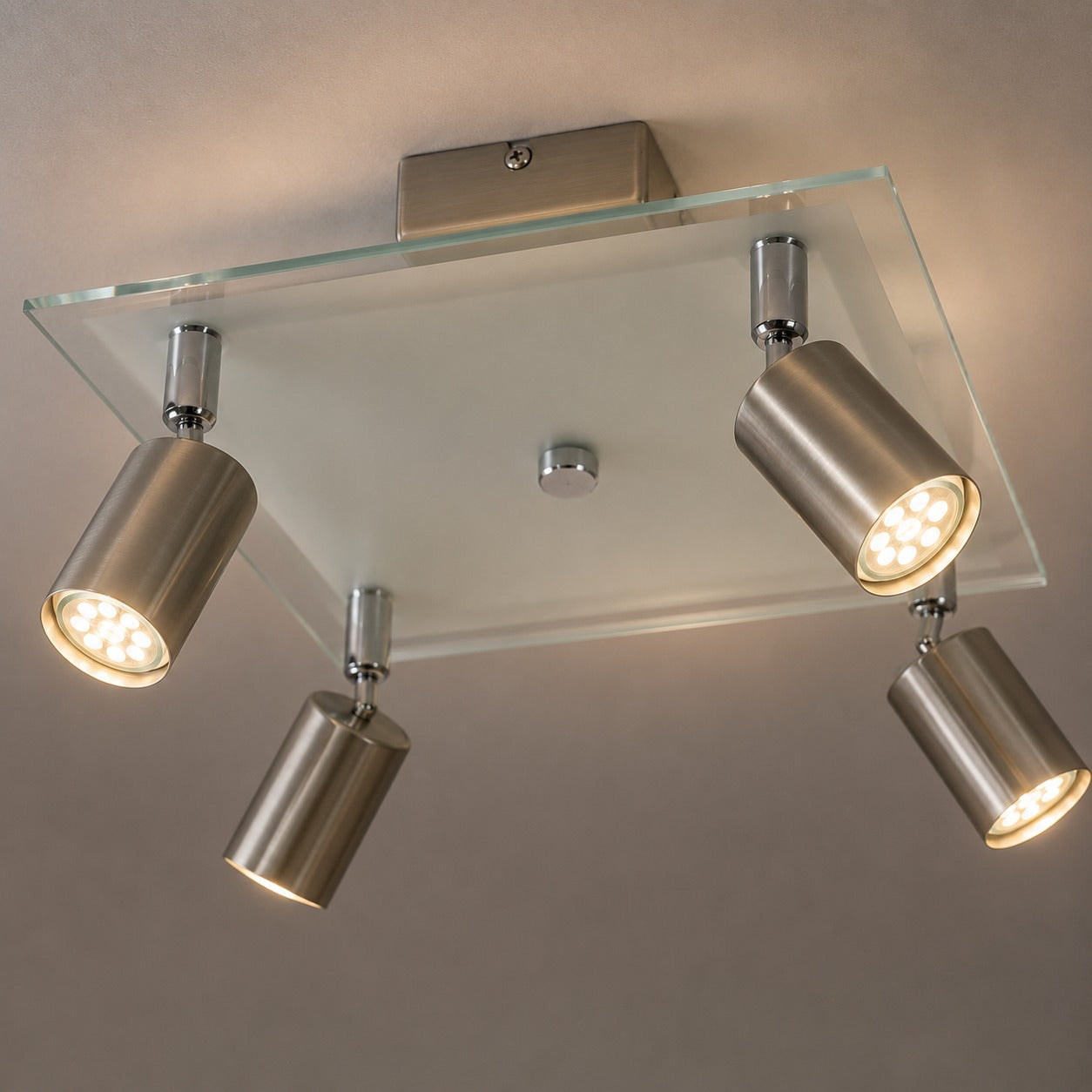 Micasa SHIDO II 4-Light LED Ceiling Spotlight 26 cm – Satin Nickel | Adjustable GU10 Spotlights