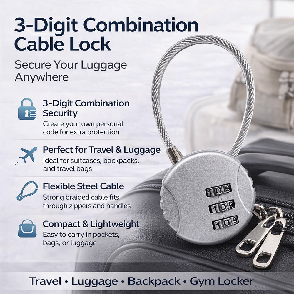 3-Digit Number Lock Combination With Zinc Alloy Steel Cable