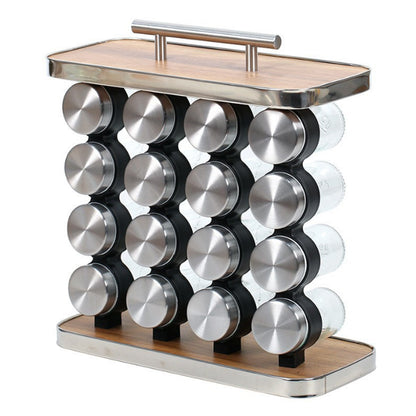 16-JARS Stainless Steel Wood Grain Spice Rack