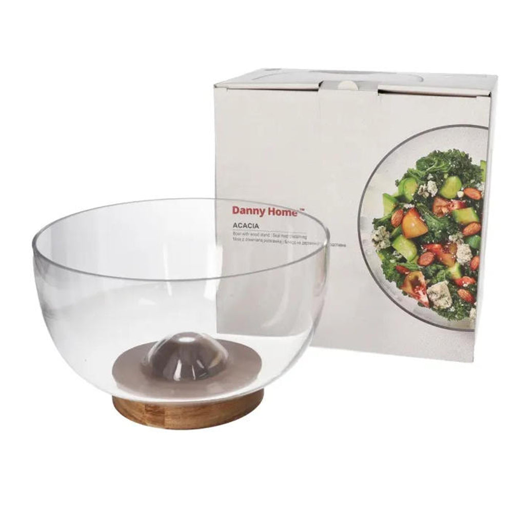 Danny Home Glass Salad Bowl With Acadia Wooden Tray 23.5cm