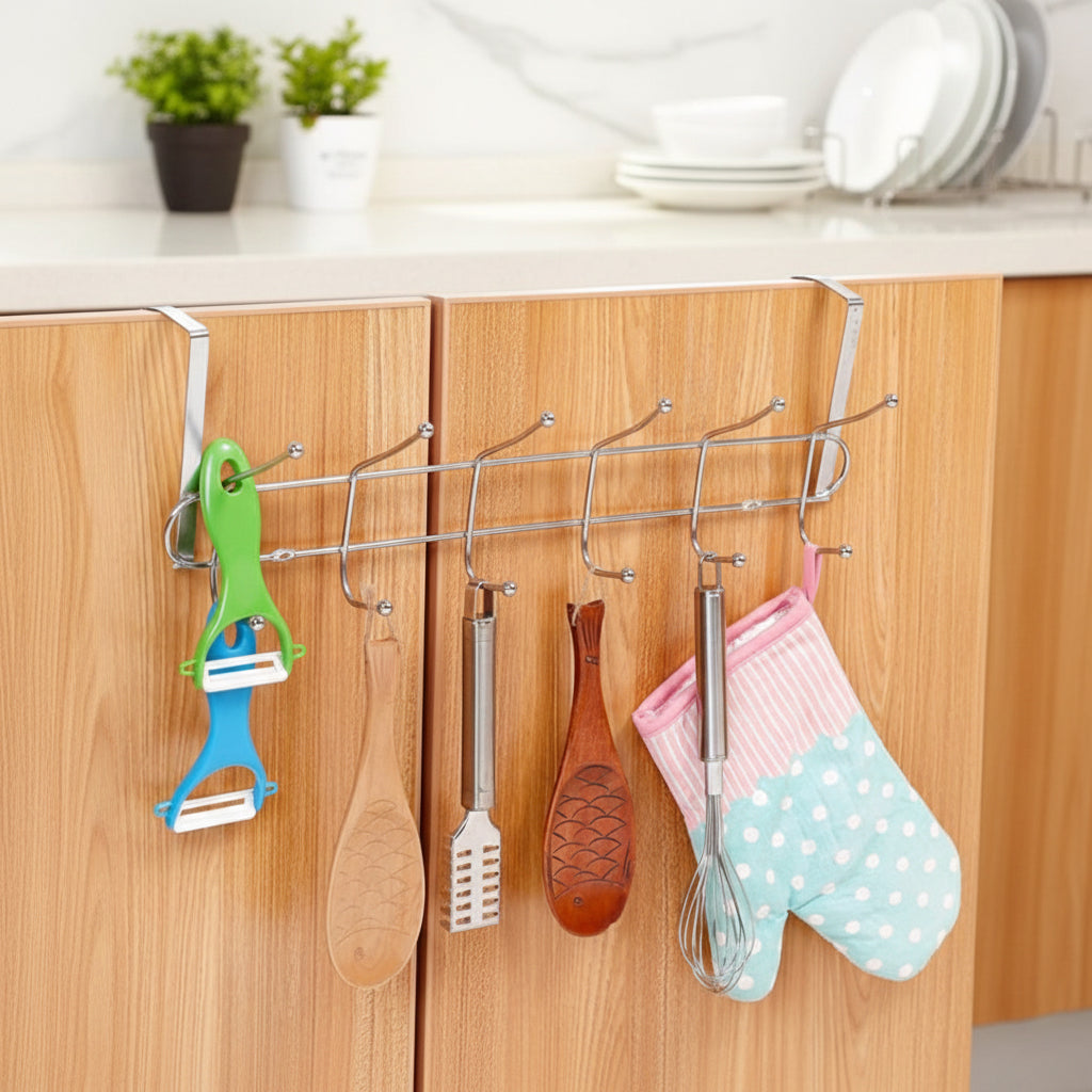 Stainless Steel Over the Door Hanger 6-Hooks 47cm