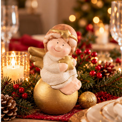 Seasons Ceramic Christmas Angel Figurine – White & Gold – Approx. 18 cm
