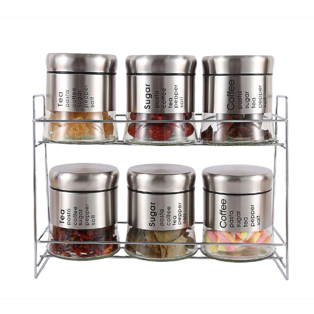 6-Pcs Stainless Steel Glass Seasoning Rack Set – 400ml #CB-TWJ12